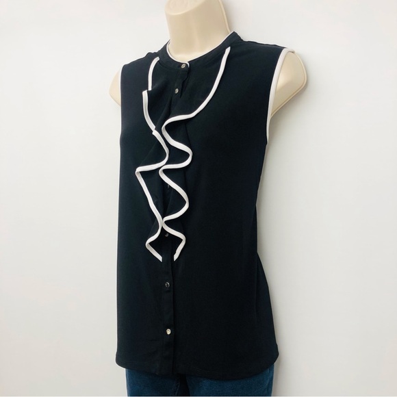 Carmen Marc Valvo Black Ruffle Front Top - Picture 3 of 16